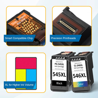 Ink cartridges 545 546 XL, PG-545XL CL-546XL Compatible for Canon ink cartridges 545 546 XL Multipack for Pixma TS3400 TS3100 TS3150 TS3151 TS3300 TS3350 TS3450 TS3355 TR4551 MG2500 MG2550s