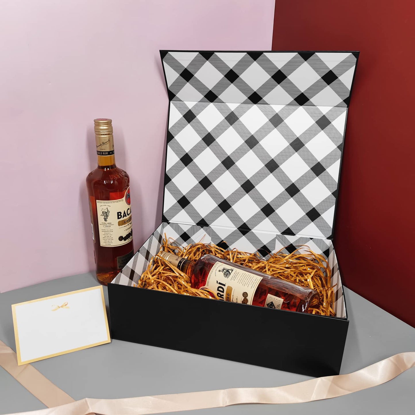 Tekhoho 3-Pack Black Large Gift Box 33x23.7x10 cm, Premium Gift Box with Magnetic Lid for Holidays Wedding Birthday Gift Packaging, Checked Inner Lining