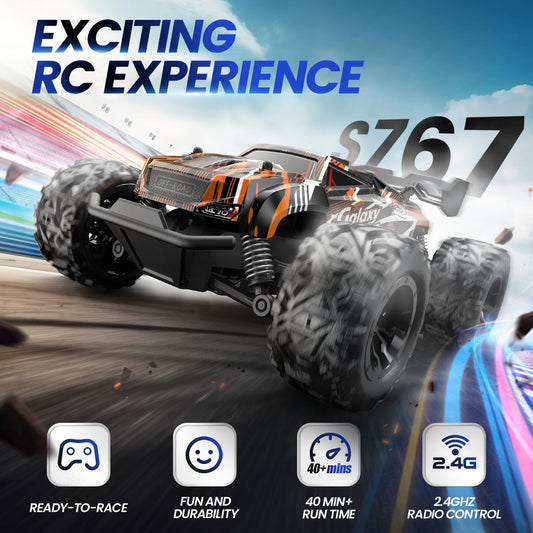 DEERC Remote Control Car, 2.4Ghz Glow RC Cars with 2 rechargeable batteries for 40 minutes of playtime, All Terrain Off-Road Monster Truck Toy for Boys Kids aged 8 and up.