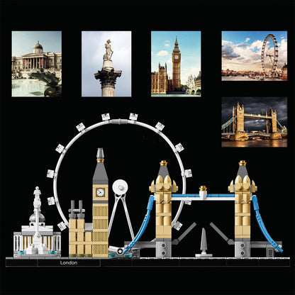 LEGO 21034 Architecture London Skyline model building set, includes London Eye, Big Ben, Tower Bridge, ideal for home or office decoration, great gift for collectors.