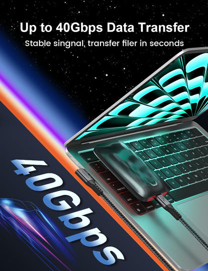 XAOSUN 240W USB4 for Thunderbolt 4 Cable Angle 1.8M, 40Gbps PD3.1 Thunderbolt Cable 90 Degrees, 8K@60Hz & 4K@120Hz, USB Charging Cable Angle Plug for iPhone 17/16/15 Pro/Max, Laptop, Monitor, PC