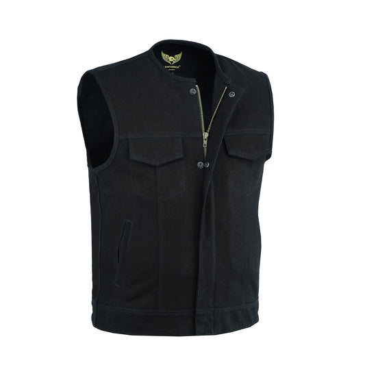 Leatherick Men's SOA Denim Collar Motorcycle Vest with Deep Pockets Black 3XL
