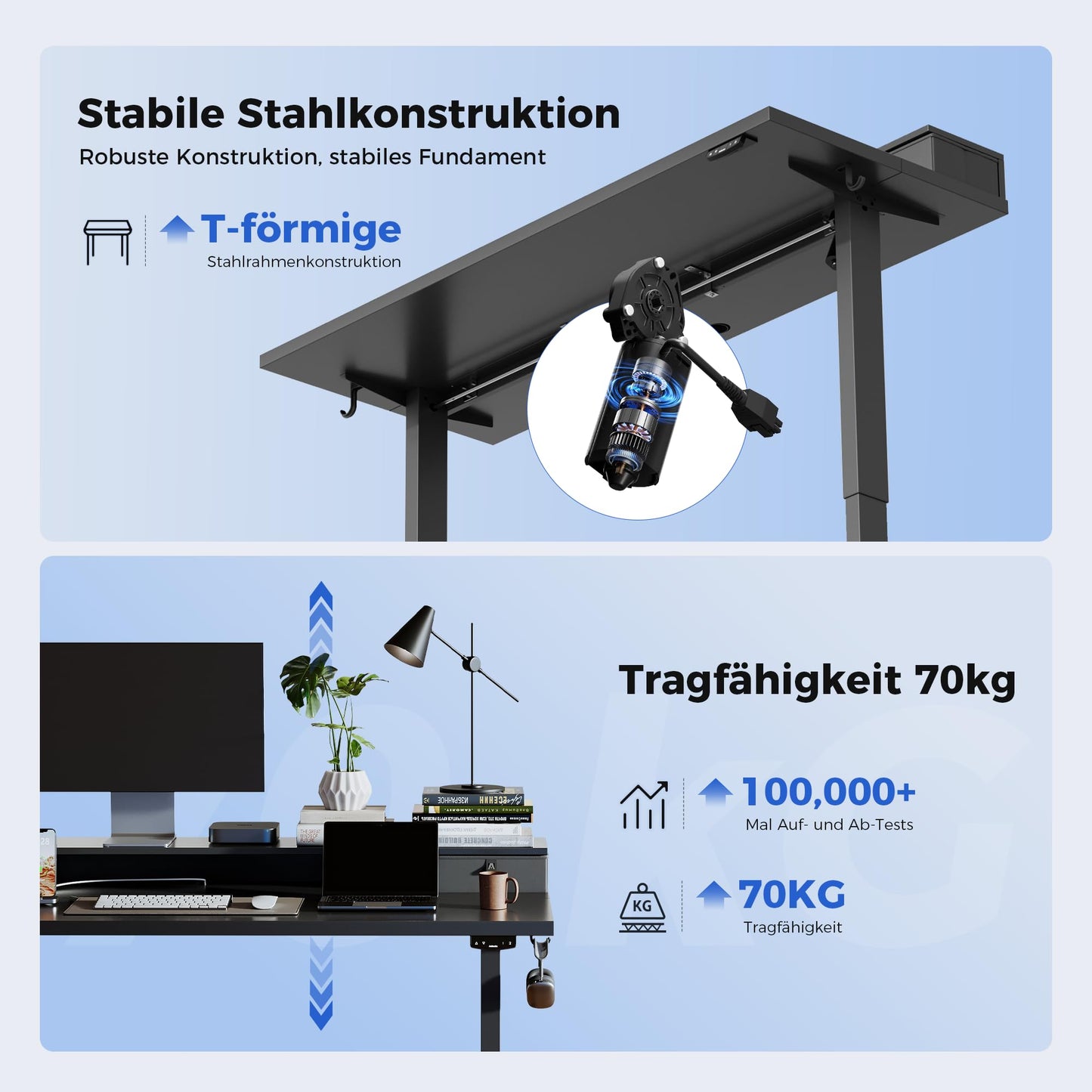 Agilestic height-adjustable desk with 2 drawers, 120 x 60 cm. Stable electrically adjustable desk, ergonomic standing-sitting computer desk, black.