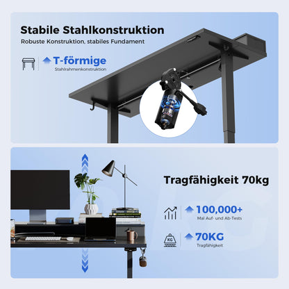Agilestic height-adjustable desk with 2 drawers, 120 x 60 cm. Stable electrically adjustable desk, ergonomic standing-sitting computer desk, black.