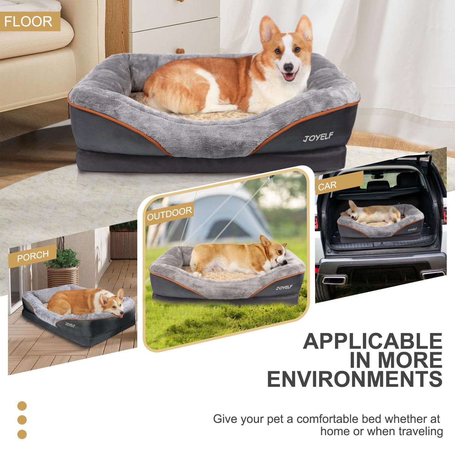 Joyelf dog bed made of memory foam, orthopedic dog bed & sofa with removable, washable cover and squeaky toy as a gift.