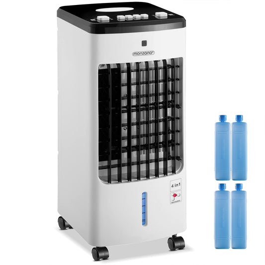 MONZANA® Air Cooler 4in1 portable 60W 330m³/h Oscillation 3.5L incl. 4 cooling packs 3.5L Fan Humidifier Ionizer Air Conditioner Tower Fan