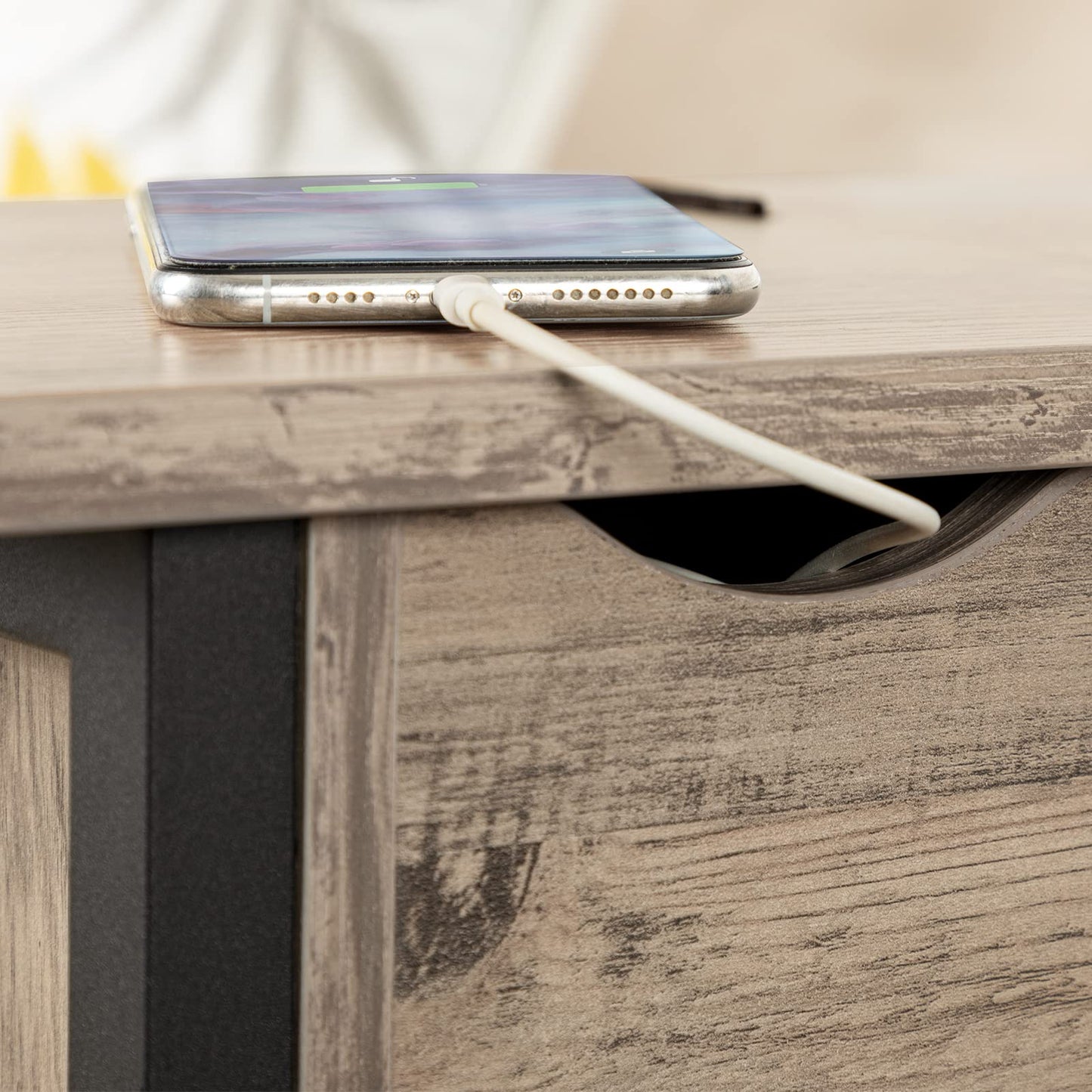 HOOBRO Side Table, Flip-Top Coffee Table with Charging Station and Shelf, Narrow Bedside Table for Small Spaces, Bedroom, Living Room, Sturdy, Greige-Black EBG342BZ01