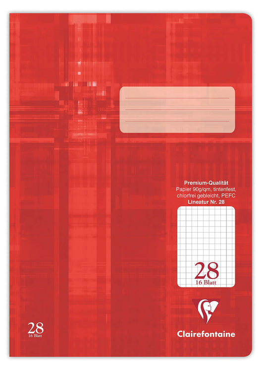 Clairefontaine 331028C - Pack of 25 notebooks, A4 size, 16 sheets, 90g, 5x5mm squared ruling with margin, ideal for school, Red, 1 pack.
