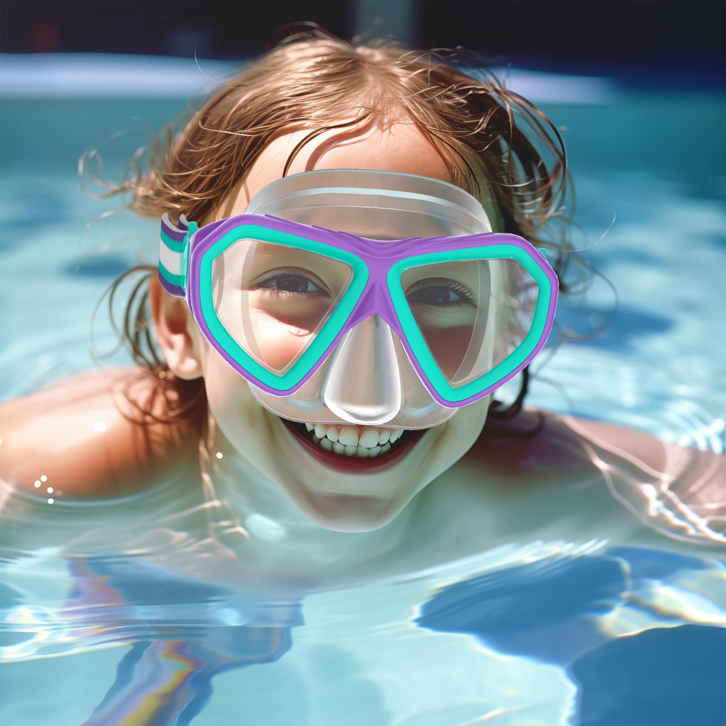 ZABERT M7 Kids Diving Mask, Girls Swim Goggles for 6-14 Years, Child Snorkel Mask Diving Mask Kid Diving Mask Swimming Mask Teal Purple