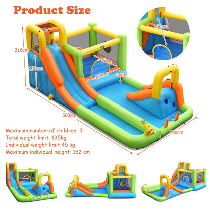 GOPLUS Inflatable Bounce House, Water Slide with 2 Splash Pools, 2 Slides, Climbing Wall, Water Cannon, Basketball Hoop, Toss Game & Target Balls, for 3-10 years, 503 × 290 × 216 cm (Without Blower)