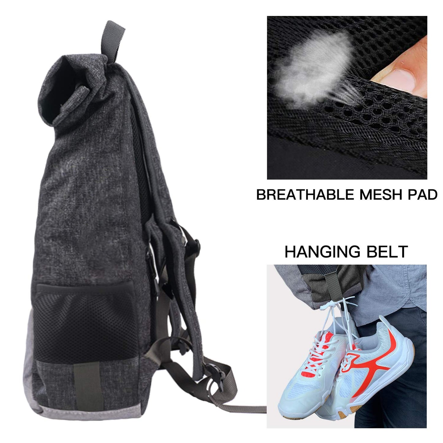 EverVanz Laptop Backpack, Men & Women Roll Top Waterproof Hiking Backpack, Lightweight Casual Backpack, Stylish School Bag with USB Charging Port, L, Gray