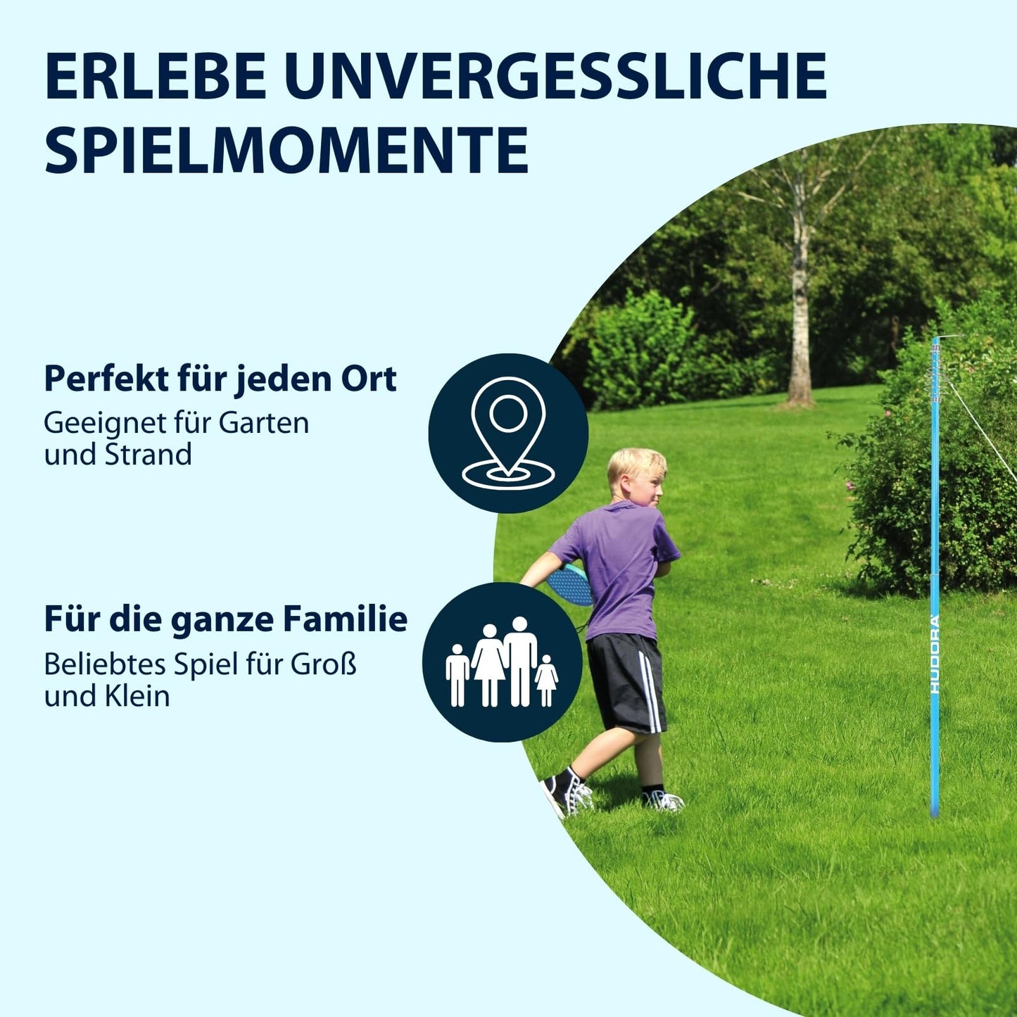 HUDORA Twistball Set including 2 rackets & 1 powder-coated pole - Tennis Trainer Set in 124-137 cm - High-quality Swingball Set with stand - Outdoor ball game for children aged 4 years and above