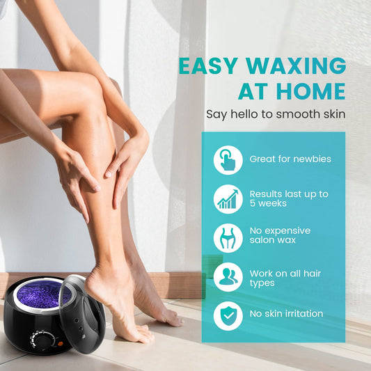 Wax Warmer Waxing Set Home Hair Removal: Wax Machine 4 Packs Wax Beads and 30 Wooden Spatulas, Wax Hair Removal Face Body Women Men
