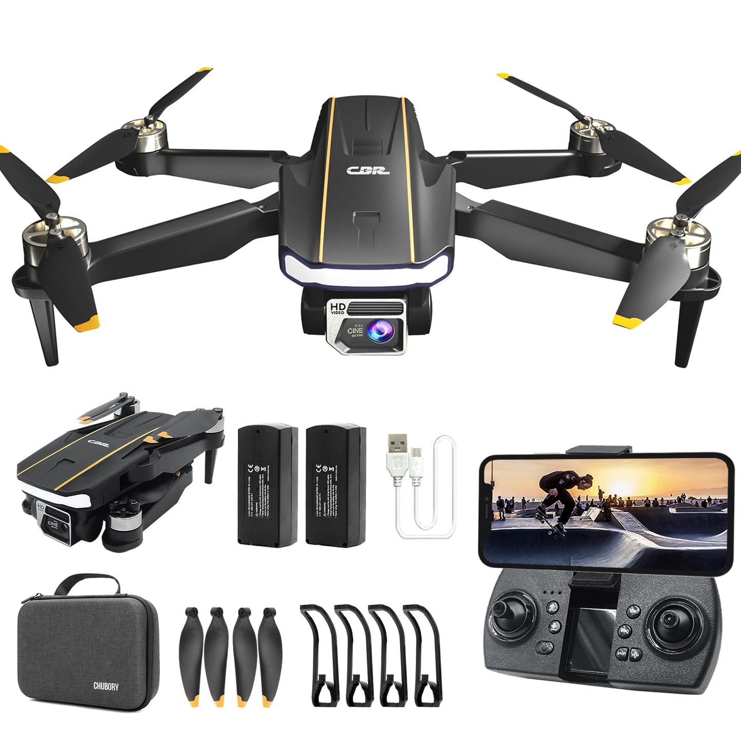 Rugged brushless motor drone with camera for beginners, CHUBORY A68 WiFi FPV Quadcopter with 2K HD camera, automatic hover, 3D flips, headless mode, trajectory flight, 2 batteries.
