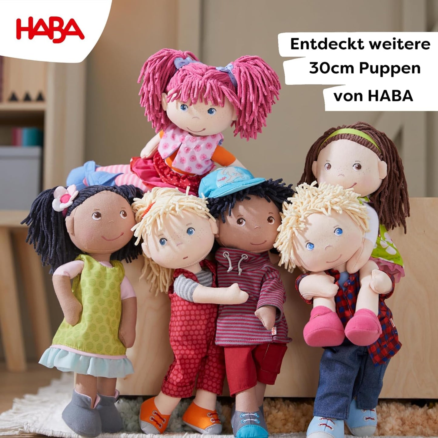HABA Cuddly doll Coco - Soft fabric doll 30 cm, perfect for girls and boys, washable and easy to dress and undress, for ages 1.5 and up - 1303666001