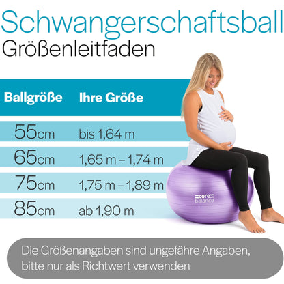 Core Balance, burst-resistant exercise ball - for fitness yoga pregnancy - 55cm 65cm 75cm 85cm - includes air pump.