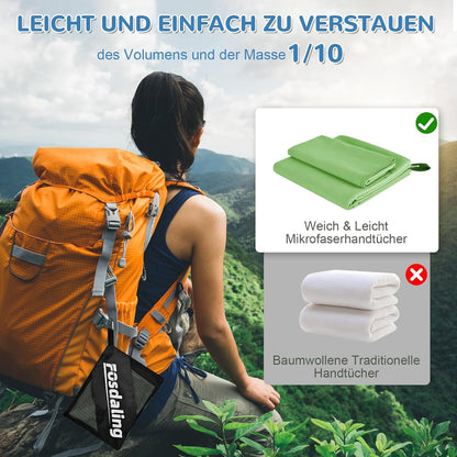 Fosdaling Microfiber Towel 3 Pack - Large 200 * 100cm & 2 Small 80×40cm, Quick Dry Microfiber Sports Towel, for Travel, Bath, Fitness & Sport towels and Beach Towel (Green)