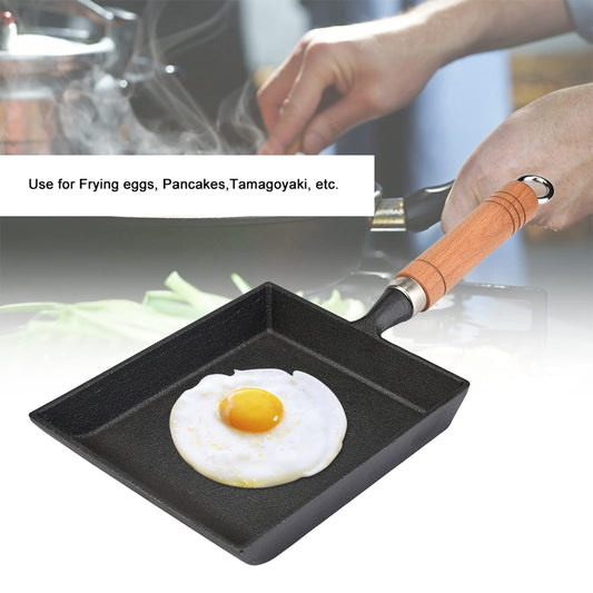 Pokerty Tamagoyaki Pan, Mini Iron Omelette Pan with Anti-heat Wood Handle for Tamagoyaki Omelette Pancakes