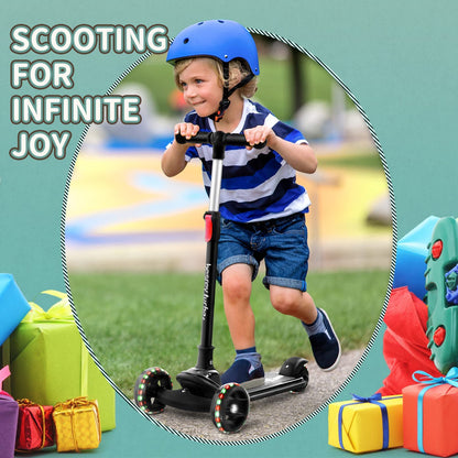 Besrey Kids Scooter, the safe tricycle scooter with PU LED light-up wheels, foldable adjustable height, lightweight with weight capacity up to 50 kg, suitable for toddler boys and girls.