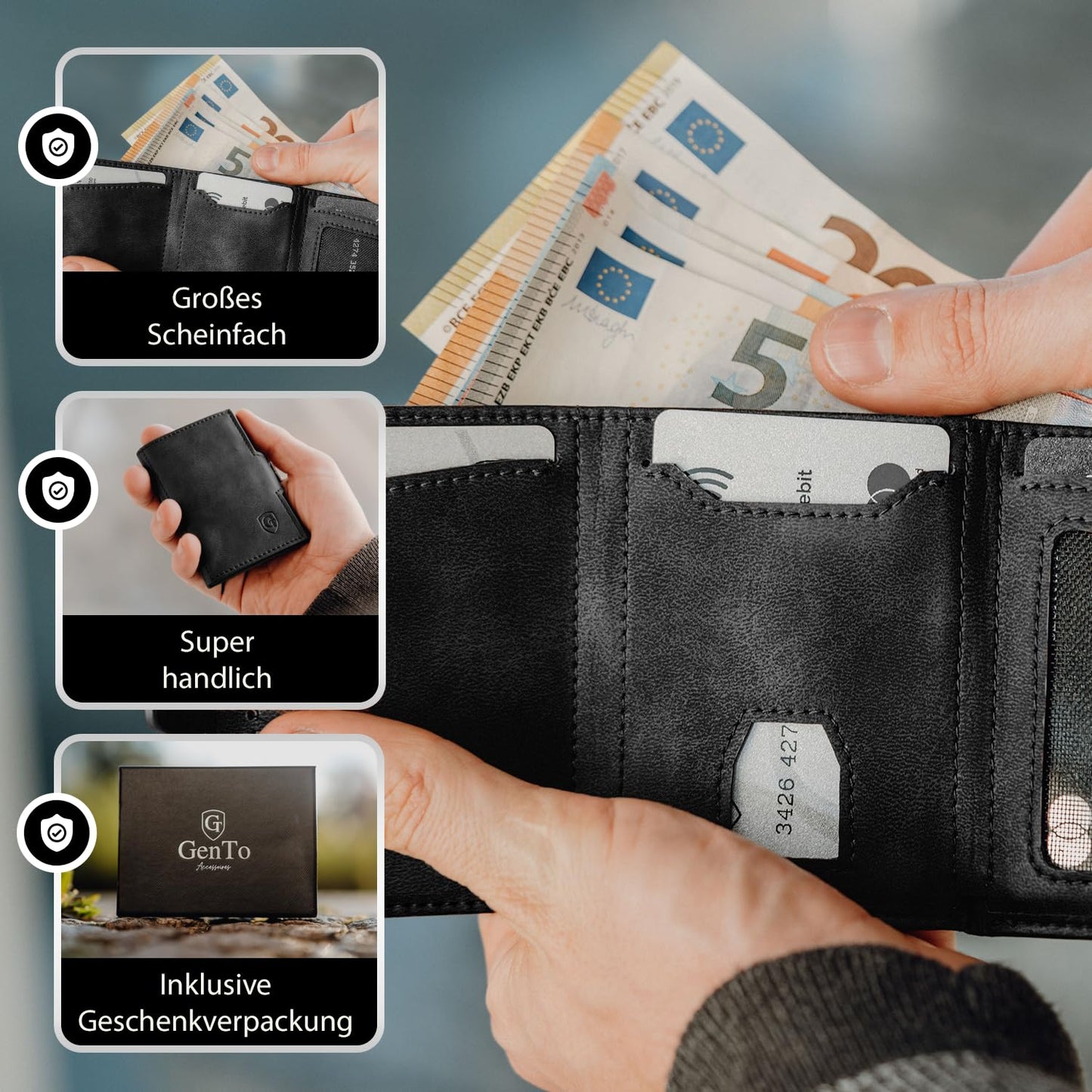 GenTo - Slim wallet with coin pocket & RFID NFC protection - Mini wallet - thin slim card holder money clip credit card holder men & women - includes gift box