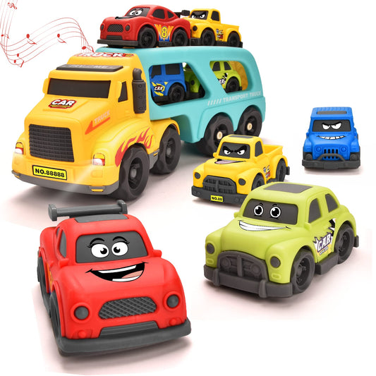 Doahurry 5-In-1 Car Carrier Toy, Cartoon Car Toy for 2-Year-Olds, With Light and Music Kid's Toy for 2-Year-Olds, Cars for 2-Year-Olds, Tractor Toy for 2-Year-Old Boys Girls Gift