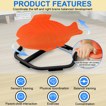 E-Solem Carousel Autism Kids Spinning Chair, Sensory Spinning Chair Training Physical Coordination and Balance, Balance Chair for Kids, Non-Slip Metal Base (Orange)