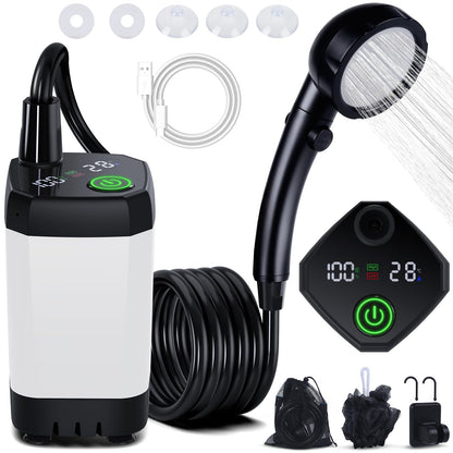 Camping shower, Spopal Portable Camping Shower with rechargeable 6000mAh, Camping shower with pump, Mobile showers outdoor showers with shower head and hose for garden car washing beach travel pet.