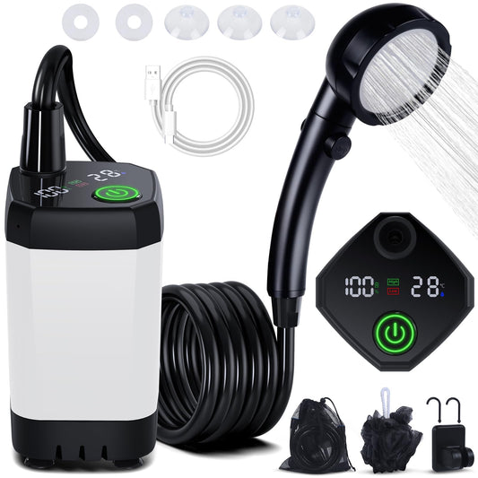 Camping shower, Spopal Portable Camping Shower with rechargeable 6000mAh, Camping shower with pump, Mobile showers outdoor showers with shower head and hose for garden car washing beach travel pet.