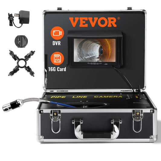 VEVOR 7" Professional Pipe Camera 20m Industrial Inspection Camera 1000TVL Endoscope Drain Camera 16GB SD Card IP68 Waterproof 480P Color Monitor DVR 4500mAh Lithium Battery 6 Hours Continuous Operation with Carrying Case.