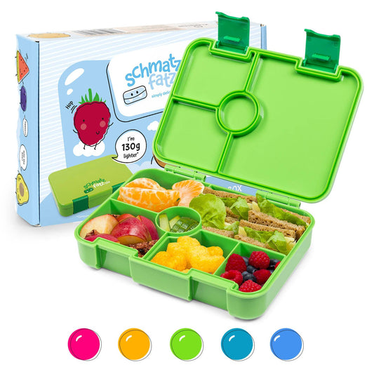 smack munch lunch box for kids with compartments, BPA free bento box for girls & boys, snack box, perfect for school, kindergarten & outings (green)