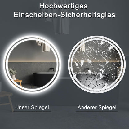 AI-LIGHTING LED bathroom mirror with lighting 50cm round illuminated mirror Anti-fog wall mirror with lighting with 3 light color dimmable 3000K/4500K/6400K