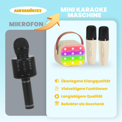 Karaoke machine with 2 wireless microphones, Wowstar Portable Bluetooth Karaoke Machine for kids and adults with voice changing effects & LED lights. Perfect for boys and girls gifts, home parties. Available in beige.