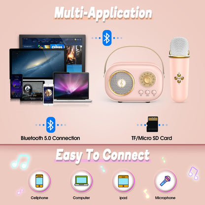 Dislocated Bluetooth Microphone Karaoke Children, Excellent Music Toy for Girls 4-12 Years Kids1 (Pink)