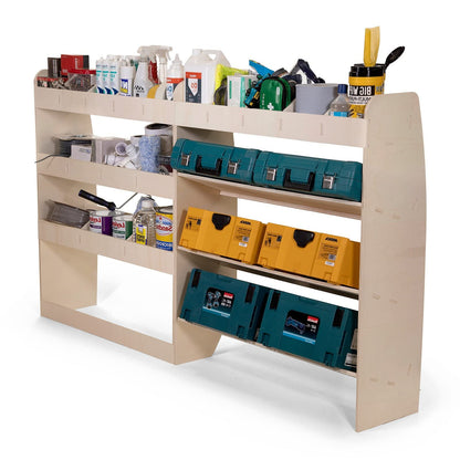 Vanify - Compatible with Mercedes VITO L2 (Long) 2003+ vehicle racking system. Includes vehicle shelves, tool boxes, and rear shelf.