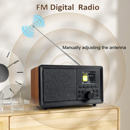 BIAOQINBO DAB Plus Radio/DAB+ with Bluetooth 5.0 FM Digital Radio Nostalgia Radios Portable Retro Radio Wood FM Radio Alarm Clock with Remote Control Kitchen Radio Dual Alarm Color Display Clock Radios