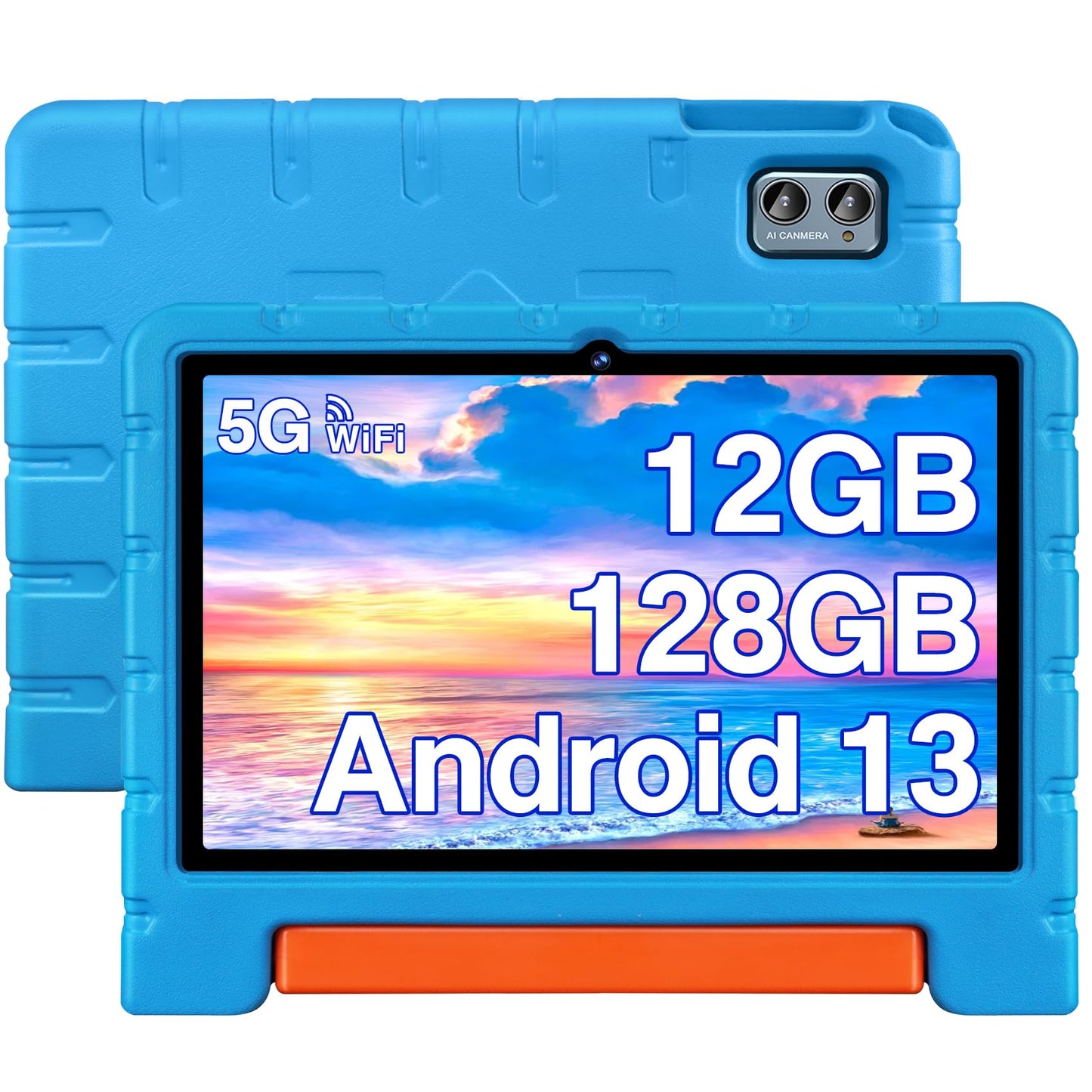 ZIOVO 10-inch Android 13 tablet, 12GB RAM+128GB ROM (expandable up to 1TB), 5G WiFi, BT 5.0, Octa-Core 2.0 GHz, 5+8 MP cameras, AGPS, 6000 mAh battery, Parental Control, tablets with Eva Case - Blue.