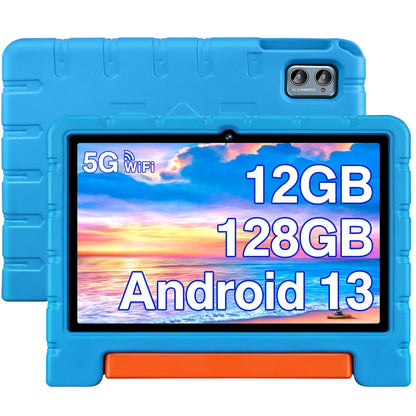 ZIOVO 10-inch Android 13 tablet, 12GB RAM+128GB ROM (expandable up to 1TB), 5G WiFi, BT 5.0, Octa-Core 2.0 GHz, 5+8 MP cameras, AGPS, 6000 mAh battery, Parental Control, tablets with Eva Case - Blue.