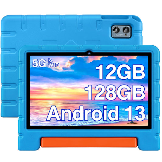 ZIOVO 10-inch Android 13 tablet, 12GB RAM+128GB ROM (expandable up to 1TB), 5G WiFi, BT 5.0, Octa-Core 2.0 GHz, 5+8 MP cameras, AGPS, 6000 mAh battery, Parental Control, tablets with Eva Case - Blue.