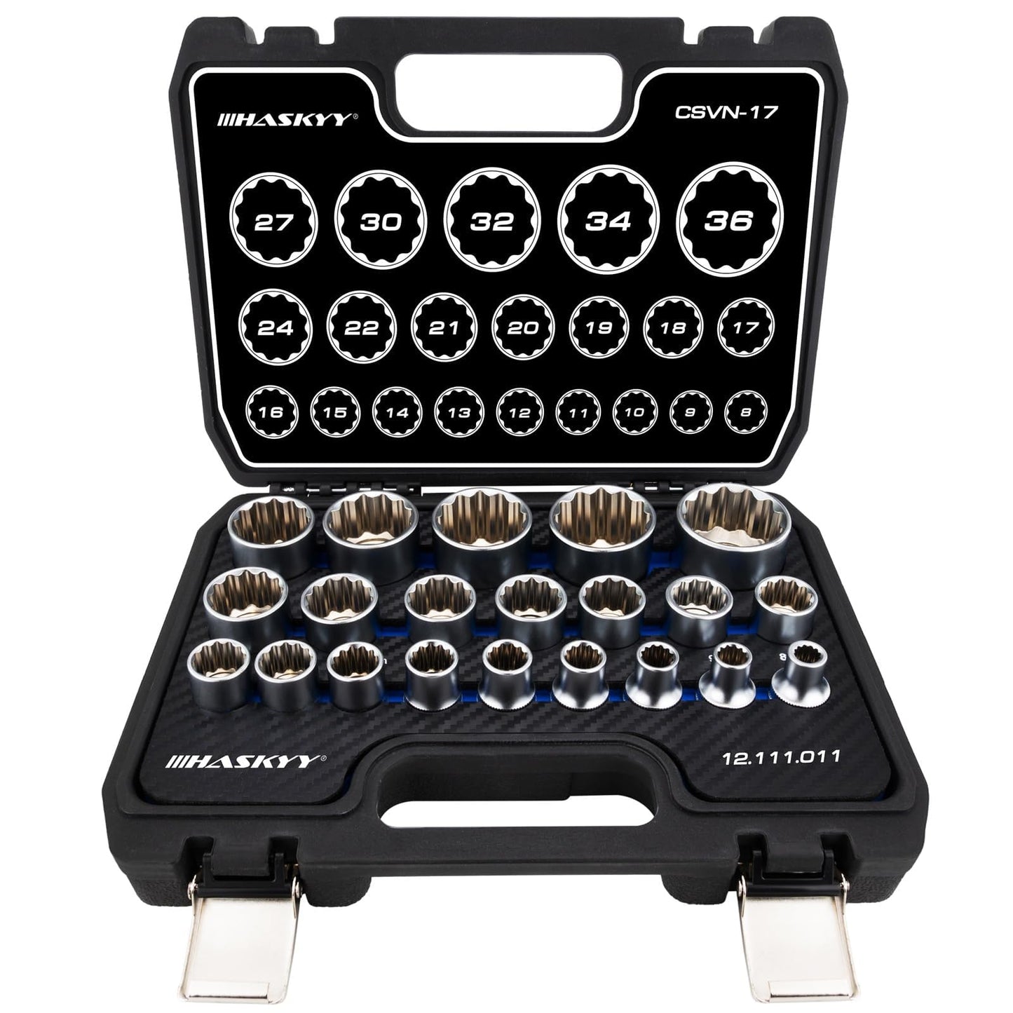 HASKYY Socket Set Multi-tooth XZN 8-36mm Socket Wrench Nut Box Set 6 and 12 Point 1/2" Inch Torx Sockets System 21-piece External Multi-tooth Screwdriver Set