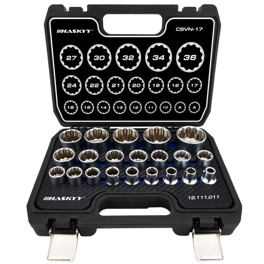 HASKYY Socket Set Multi-tooth XZN 8-36mm Socket Wrench Nut Box Set 6 and 12 Point 1/2" Inch Torx Sockets System 21-piece External Multi-tooth Screwdriver Set