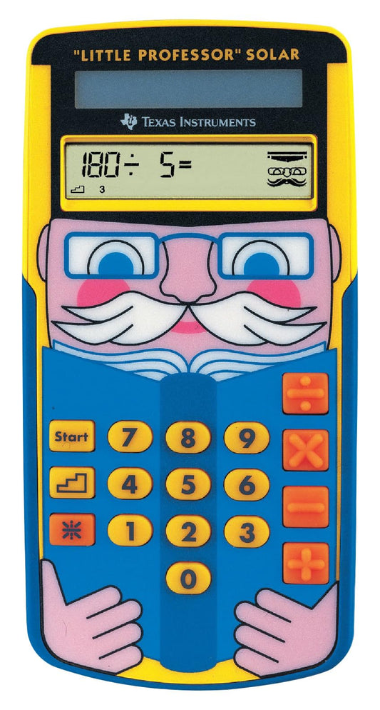 Texas Instruments Little Professor Calculator (for preschool and elementary school, solar powered, with 80,000 math problems) yellow-blue.