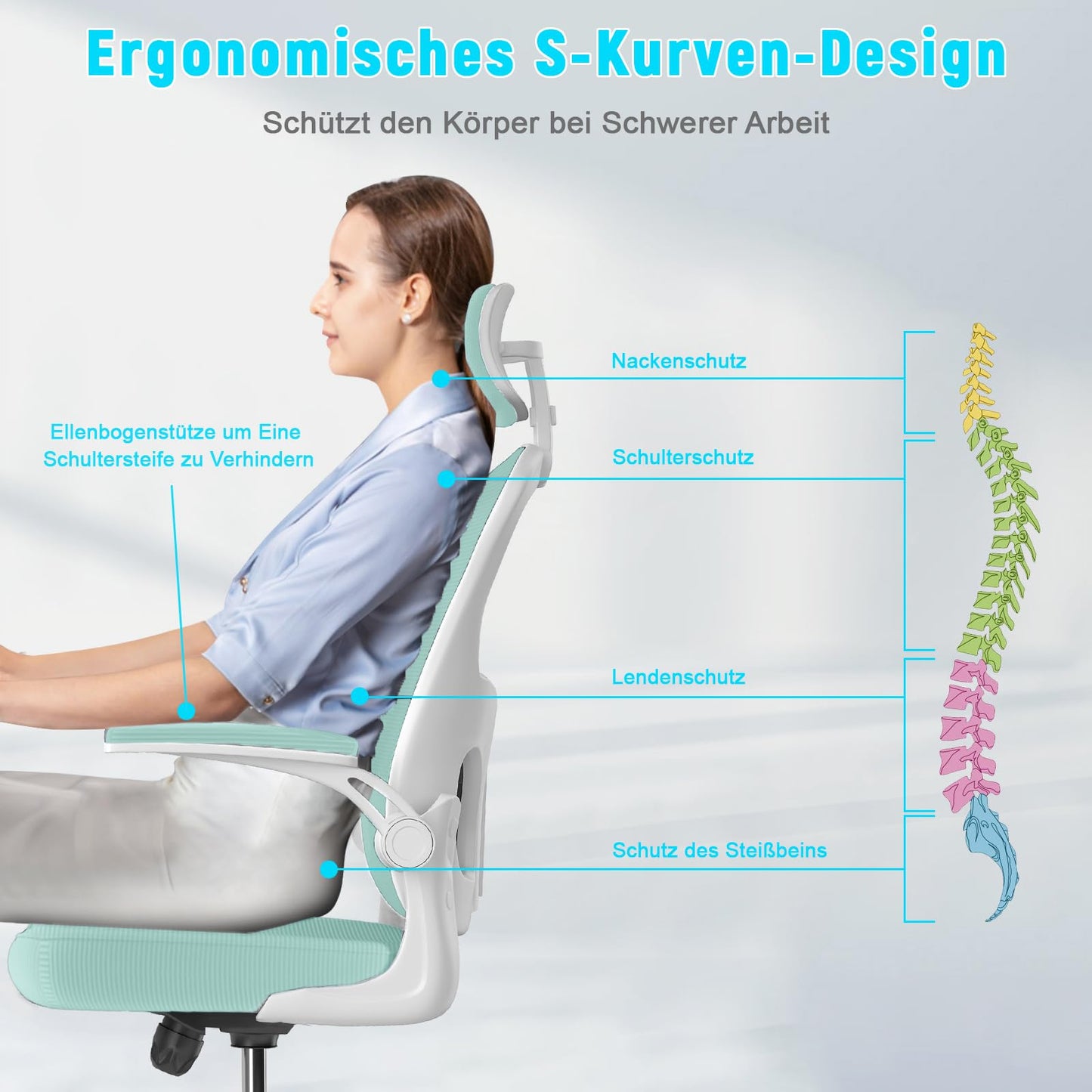Rattan tree ergonomic office chair, desk chair with adjustable headrest, armrests, and lumbar support, height adjustment, swivel chair for office, green.