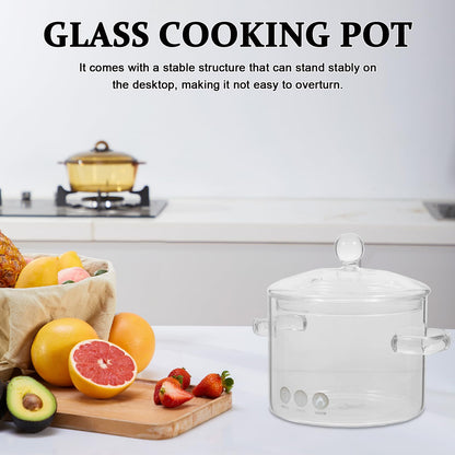 Vaguely 2 pieces glass pot with lid 1350 ml soup pot cooking pot clear simmer pot soup pot borosilicate glass cookware for stove induction