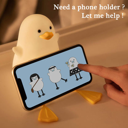Lightzz night light for kids, cute duck bedside lamp made of silicone for children's room, ABS material, touch control, portable and rechargeable, dimmable, birthday-Christmas gifts for boys and girls.