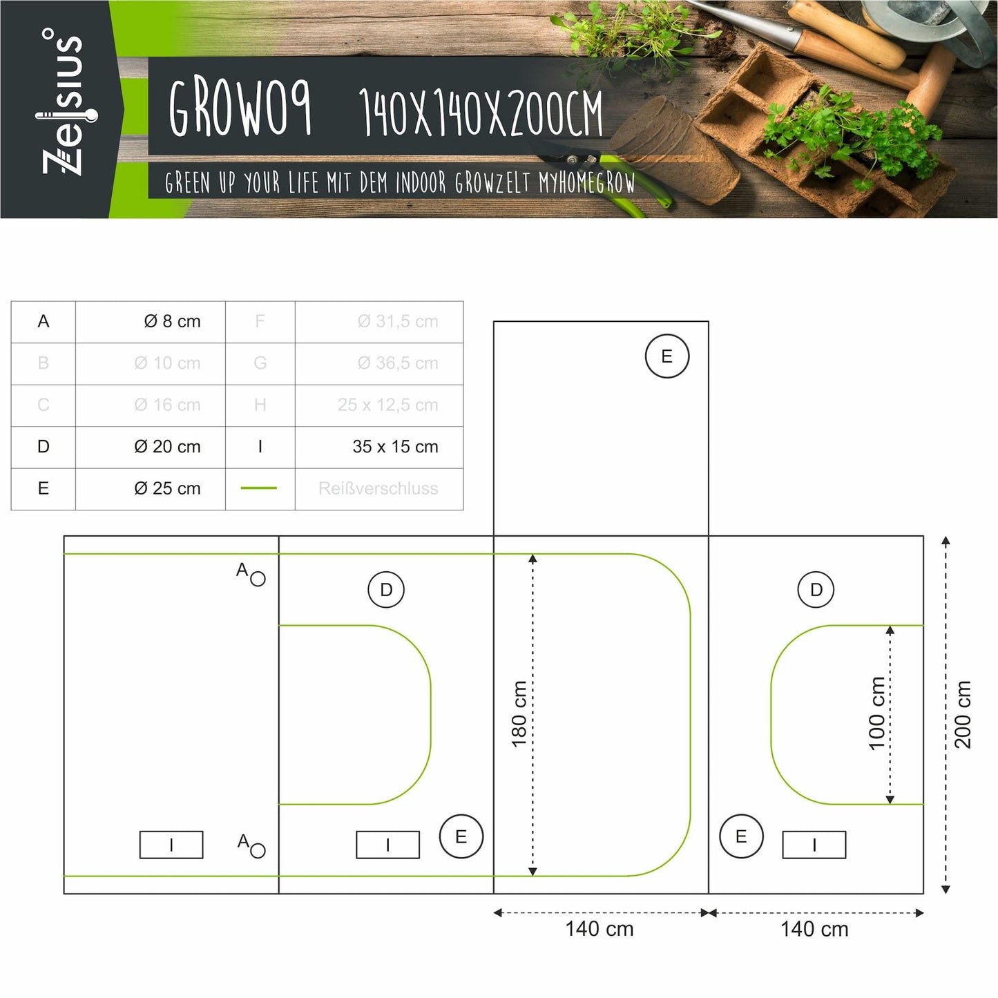 Zelsius grow tent MyHomeGrow Grow Tent | Indoor grow room | Grow cabinet Darkroom plant tent greenhouse cultivation tent (140 x 140 x 200 cm, grey)