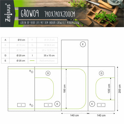 Zelsius grow tent MyHomeGrow Grow Tent | Indoor grow room | Grow cabinet Darkroom plant tent greenhouse cultivation tent (140 x 140 x 200 cm, grey)