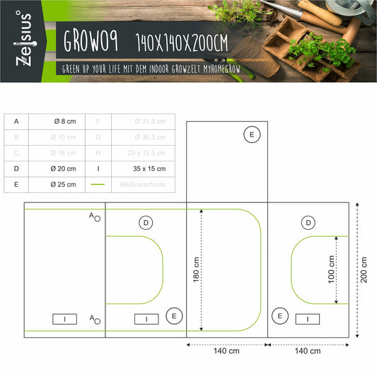 Zelsius grow tent MyHomeGrow Grow Tent | Indoor grow room | Grow cabinet Darkroom plant tent greenhouse cultivation tent (140 x 140 x 200 cm, grey)