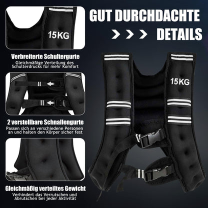 GYMAX 15kg Weighted Vest Training Fitness Vest with Reflective Stripes Weight Vest Running Vest for Weight Training Strength Training Muscle Building Black