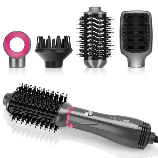4 IN 1 Hair Dryer Hot Air Brush Set, PARWIN PRO BEAUTY Styler Set, Blow Dryer Brush with 4 Attachments for Drying, Smoothing, Volume, and Styling, Ion Care, 1000 Watt