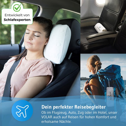 Travel pillow VOLAR | Orthopedic neck pillow with memory foam | Compact headrest for car, airplane, train, hotel & camping | Thermoregulating cover | Pillow for outdoor & travel 40x25x10 cm